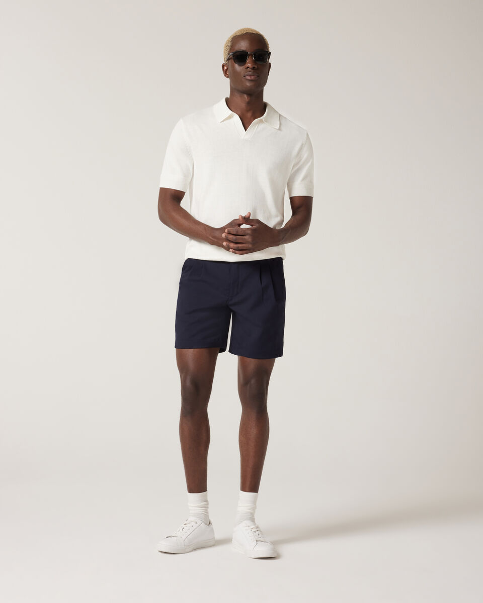 Short Sleeve Trophy Neck Knit, White, hi-res